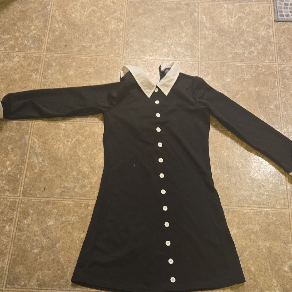 Black Dress with White Collar and Buttons